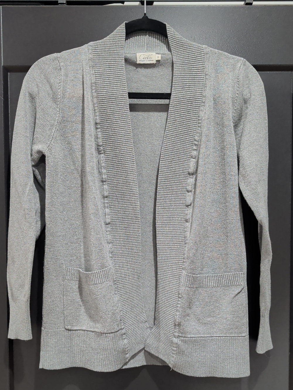 Cielo Light Gray Open-Front Cardigan with Patch Pockets